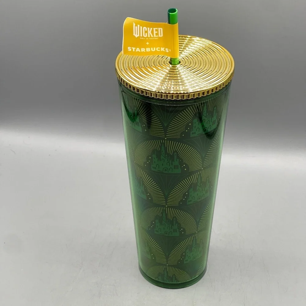 Starbucks Wicked Tumbler 24oz Emerald City Balloon‎ Straw Topper Green Set of 2